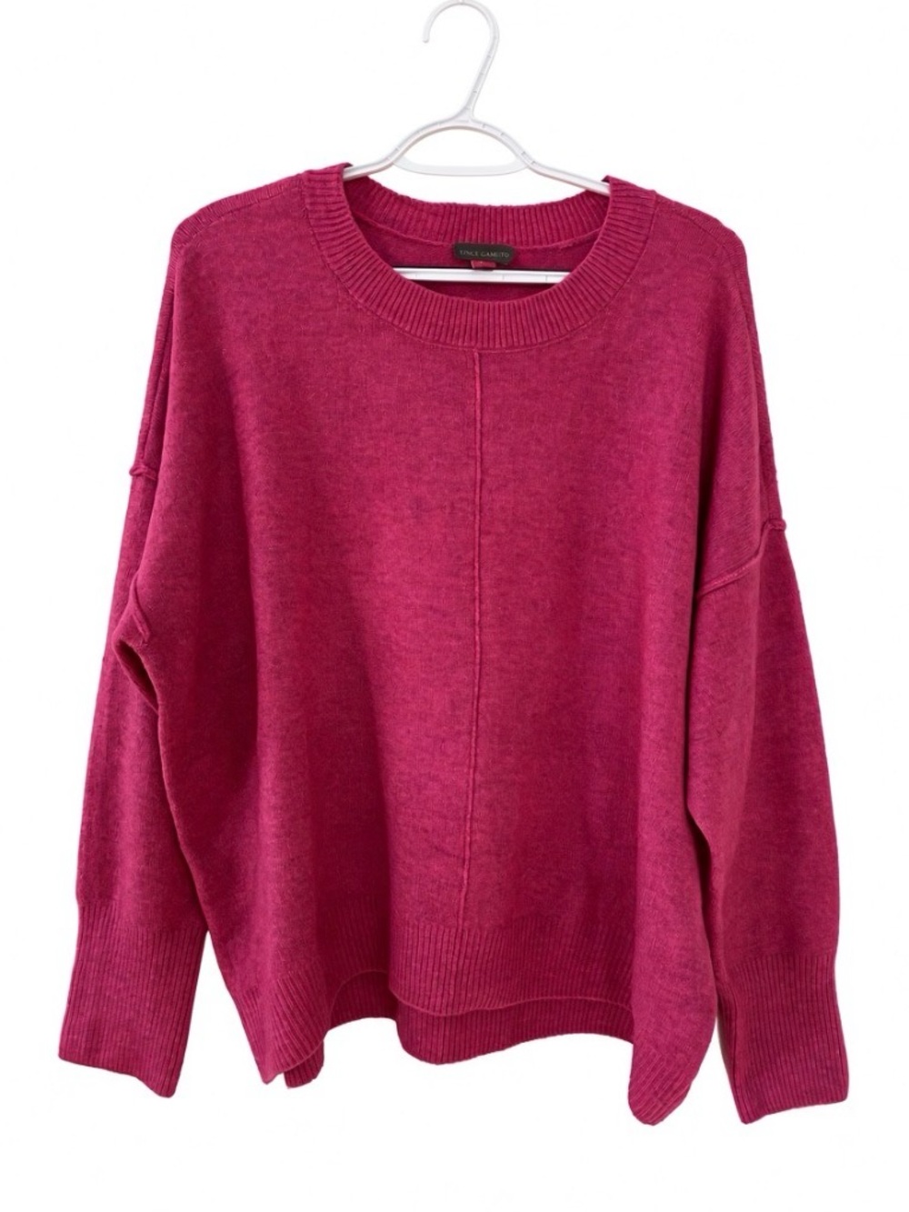 Vince Camuto Magenta Pink Center Seam Drop Shoulder Knit Sweater - Size L